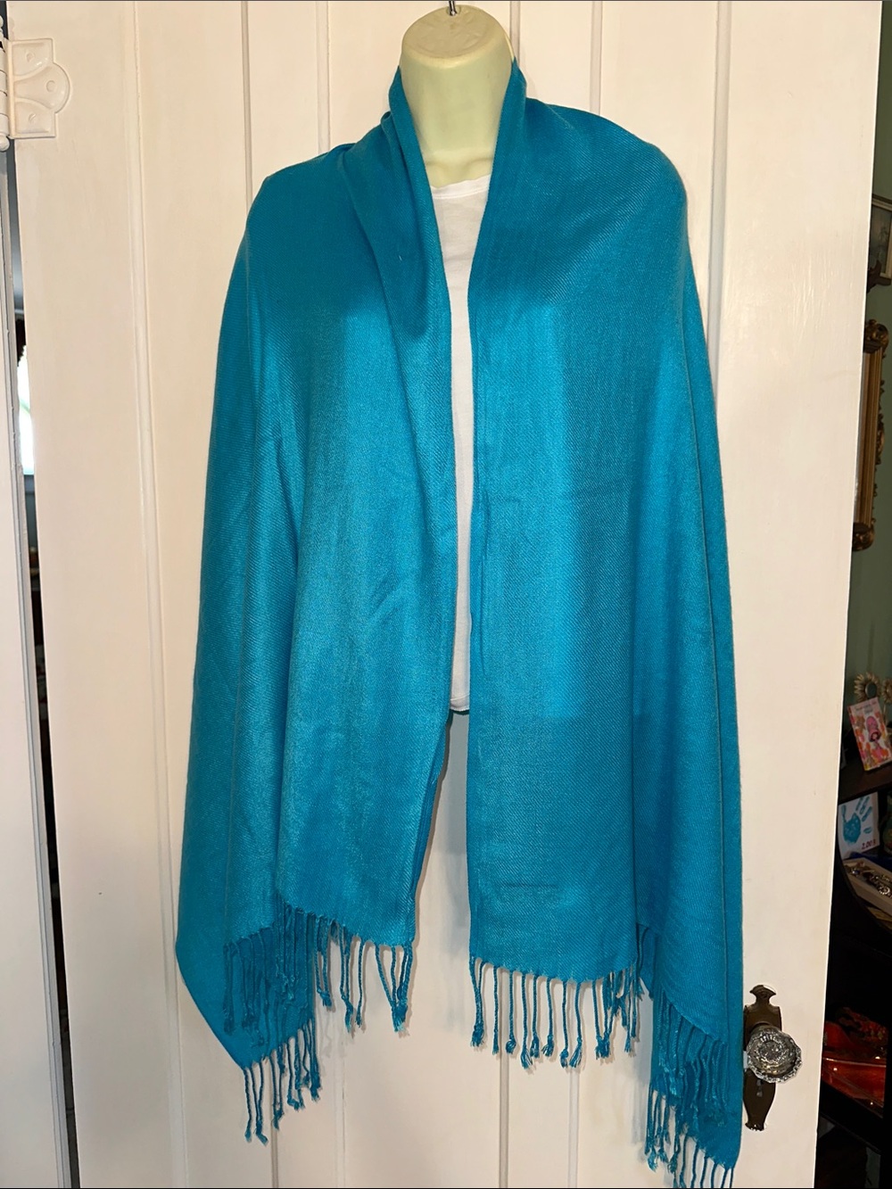pashmina Bright Turquoise Shawl Wrap with Fringe